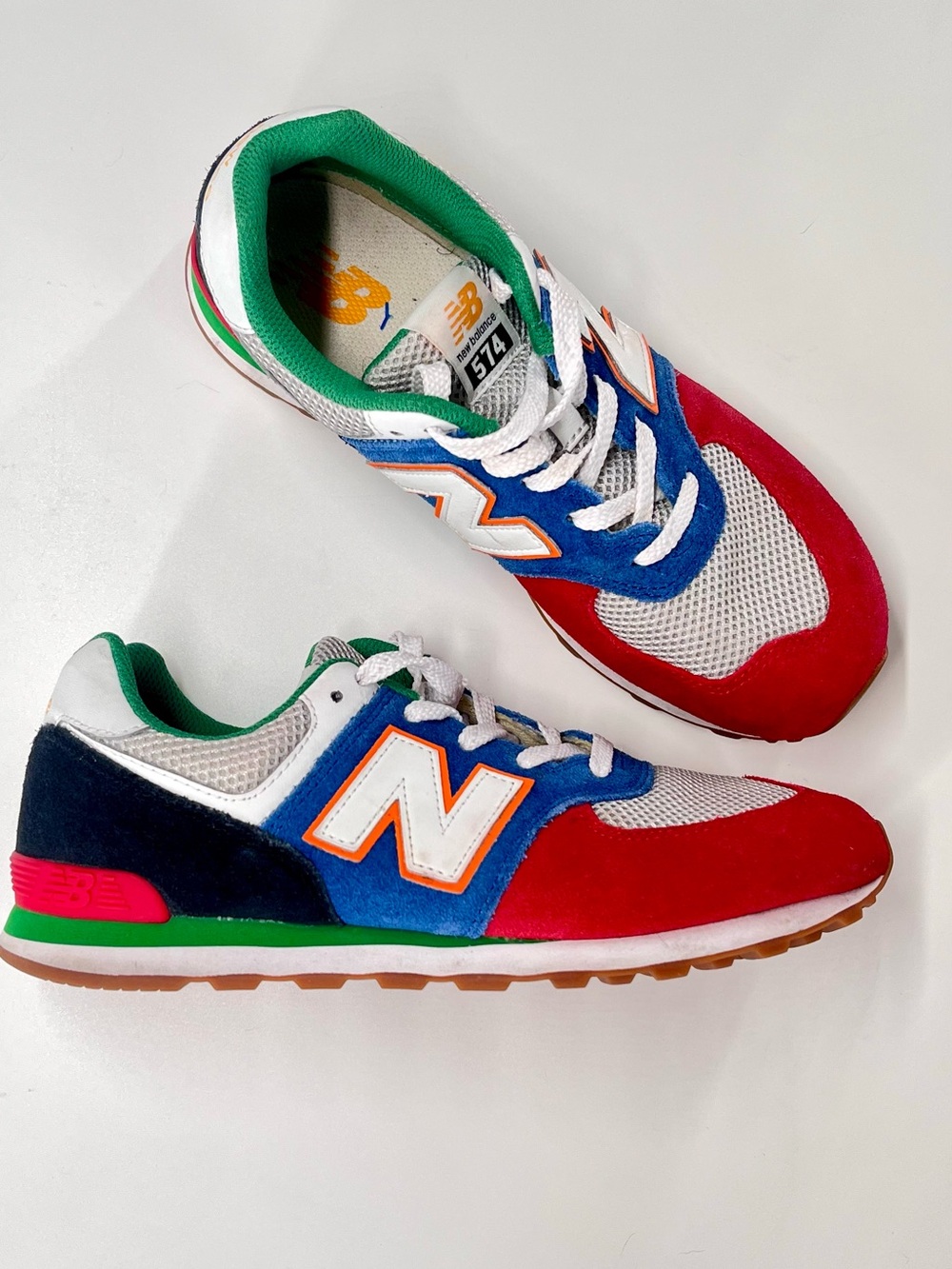 New Balance 574 Color Block Sneakers in Red & Blue Like New